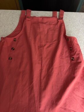 SHEIN Coral Pink Button-Accent Pinafore Jumpsuit